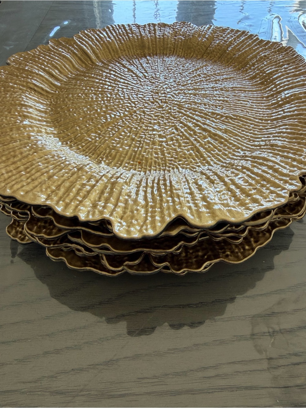 Textured Ruffled Ceramic Serving Chargers - Gold - Picture 2 of 4